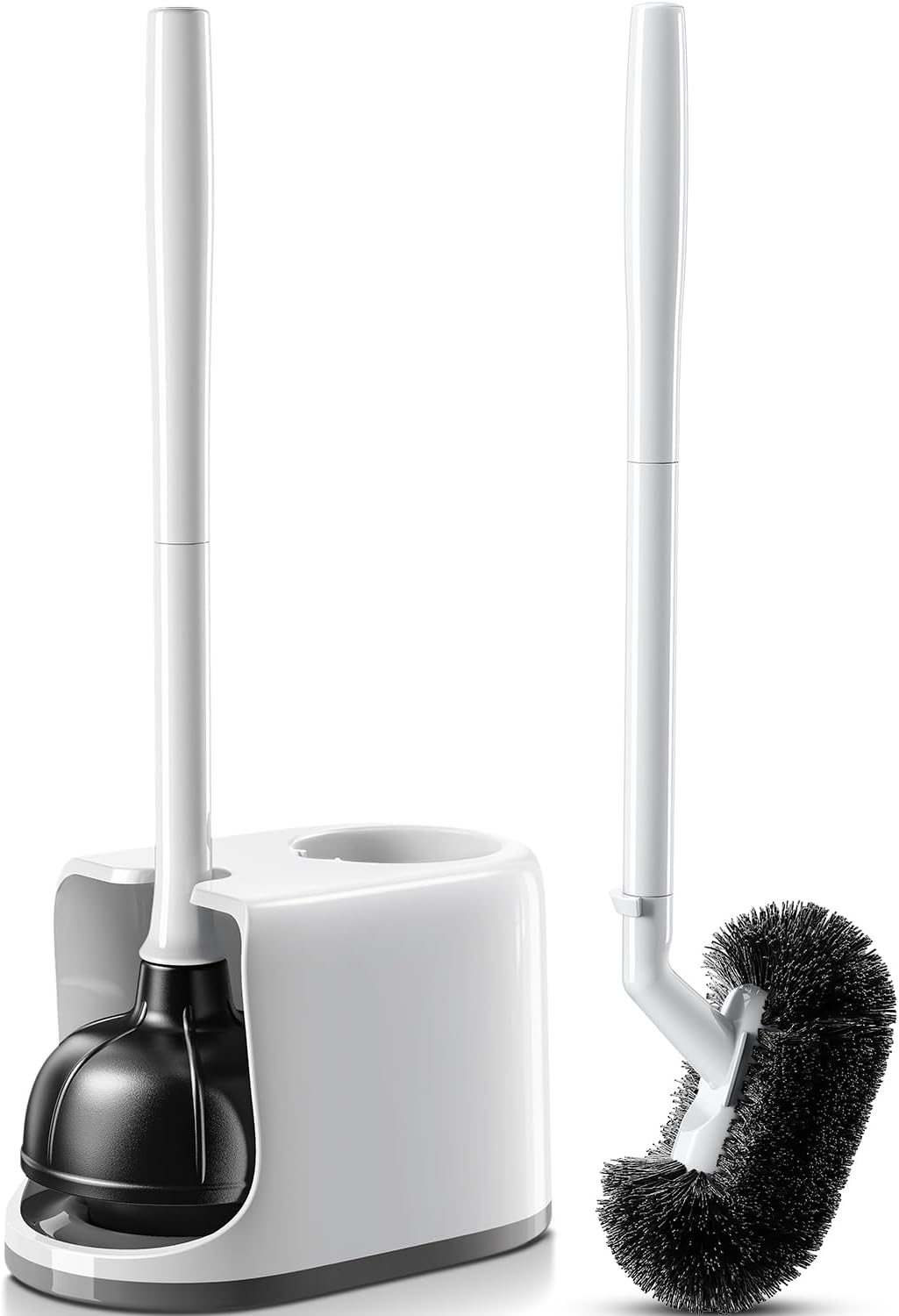 Toilet Plunger Bowl Brush Combo:Heavy Duty Rubber for Drain Clog Remover - Curved Design Bristles for Deep Cleaning under Rim - Compact Bathroom Cleaning Tools for New Homet Essentials - White