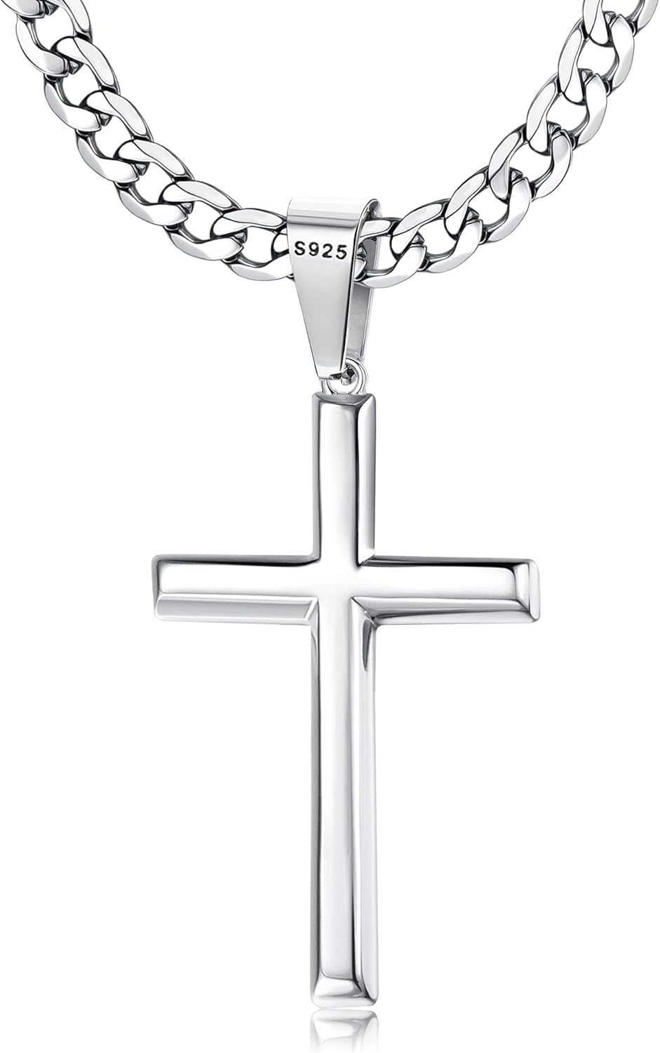 925 Sterling Silver Cross Necklace for Men Women Crucifix Pendant Gifts 22 inch