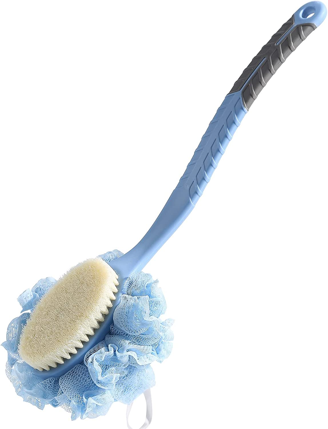 [2Nd Generation] Shower Body Brush with Bristles and Loofah,Back Scrubber Bath Mesh Sponge with Curved 16