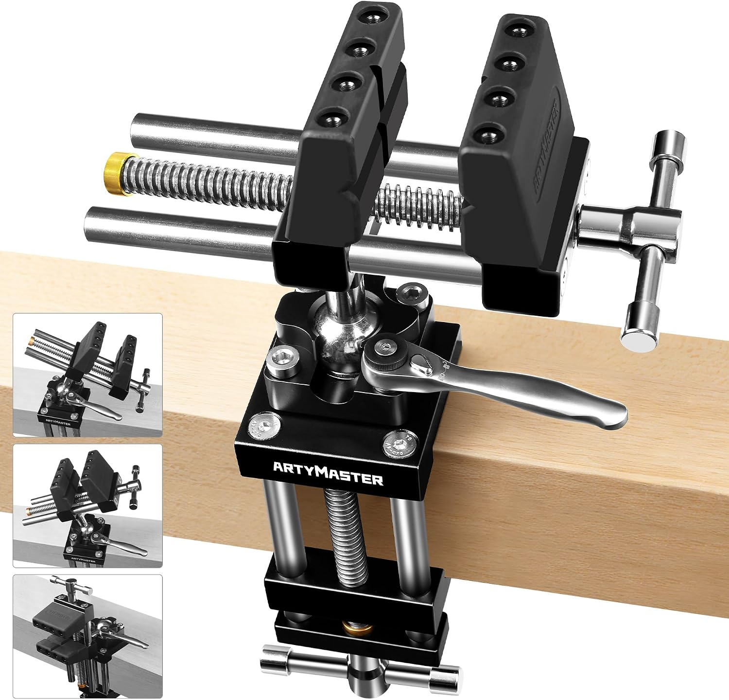 360° Rotating Bench Vise with Quick-Release Ratchet Wrench - Versatile Woodworking & Pipe Vise for Home Improvement - 4 Inch Workbench Vise for Carving, Repair & DIY Projects (WT117A)