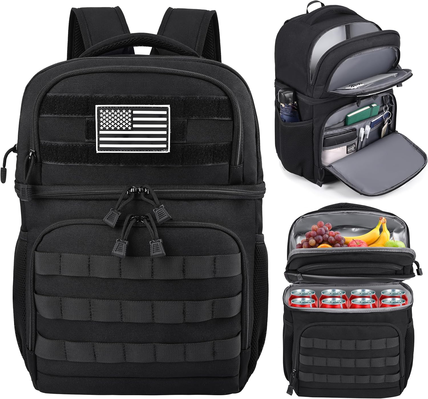 Lunch Backpack for Men, Tactical Inspired Double Deck Cooler Backpack Insulated Leakproof RFID Lunchbox for Work