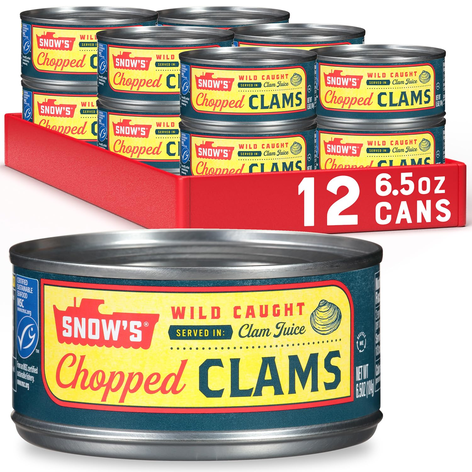 Snow'S Wild Caught Chopped Clams Canned, 6.5 Oz Can (Pack of 12) - 5G Protein per Serving - Gluten Free, Keto Friendly, 99% Fat Free