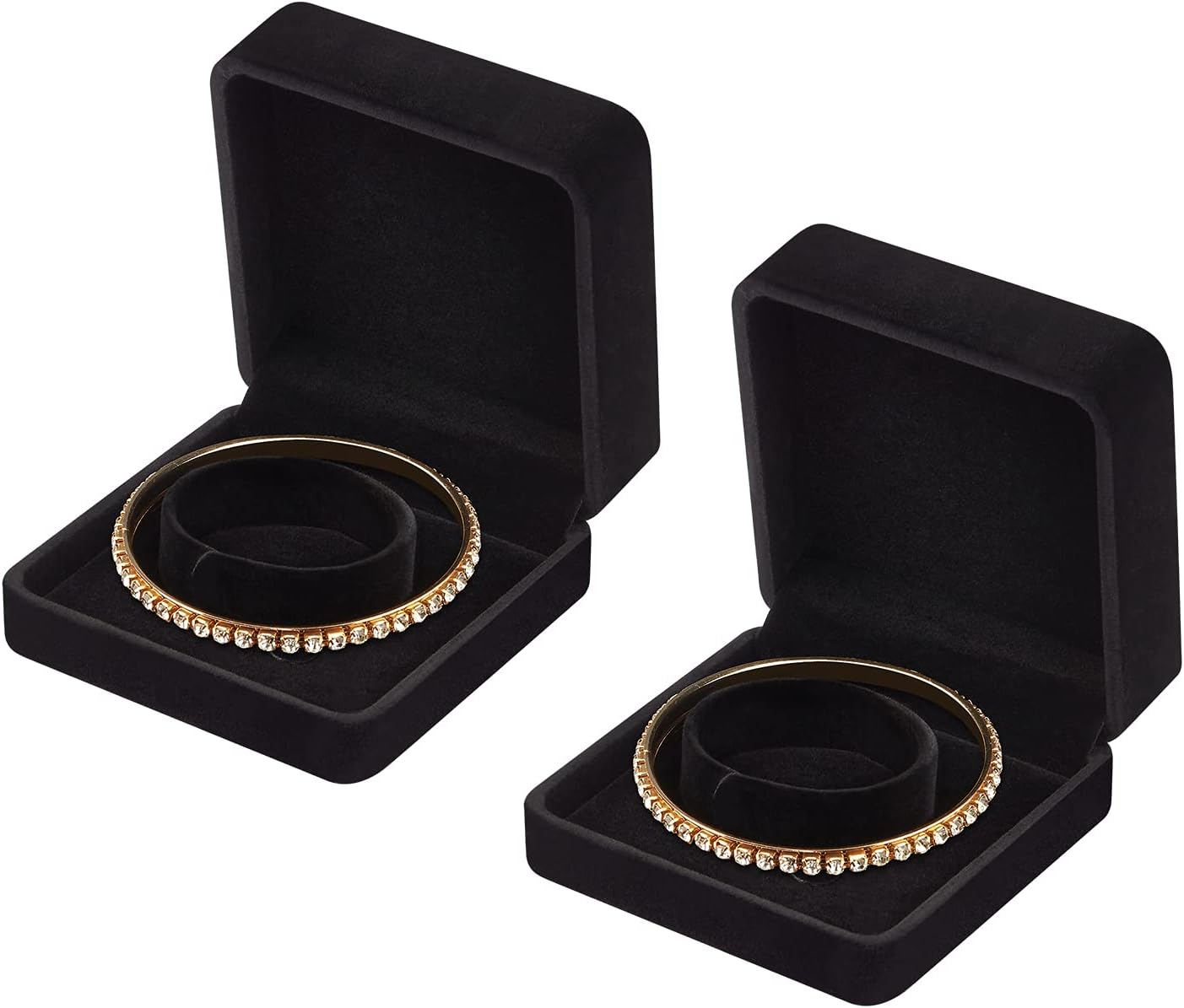 2 Pieces Velvet Bracelet Boxes for Jewelry Gift, Classic Jewelry Box Storage Case Organizer Holder for Wedding, Engagement, Proposal, Birthday and Anniversary (Black)