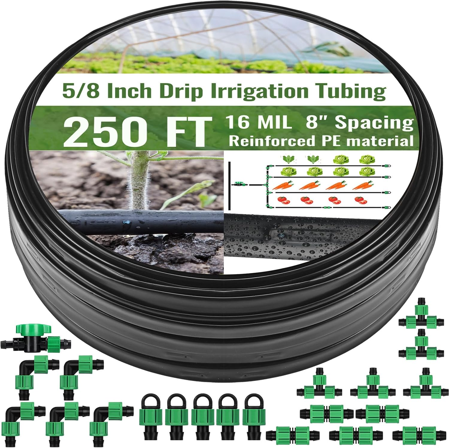 250 Ft 5/8 Inch Drip Tape Irrigation Kit Drip Tape 16 Mil 8