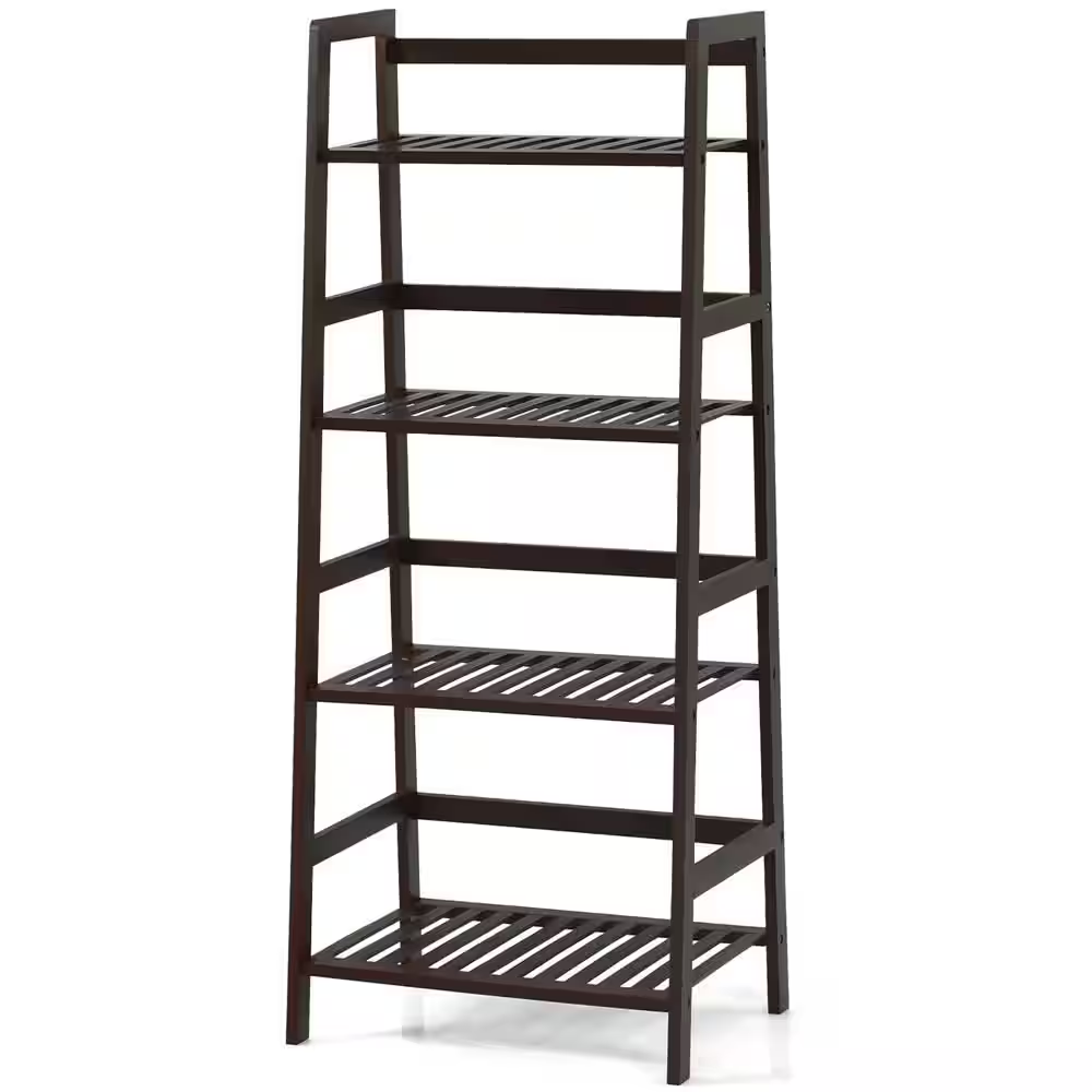 45 In. Bamboo 4-Tier Wood Ladder Shelf Plant Display Stand Rack Bookshelf Kits and Accessories in Dark Brown