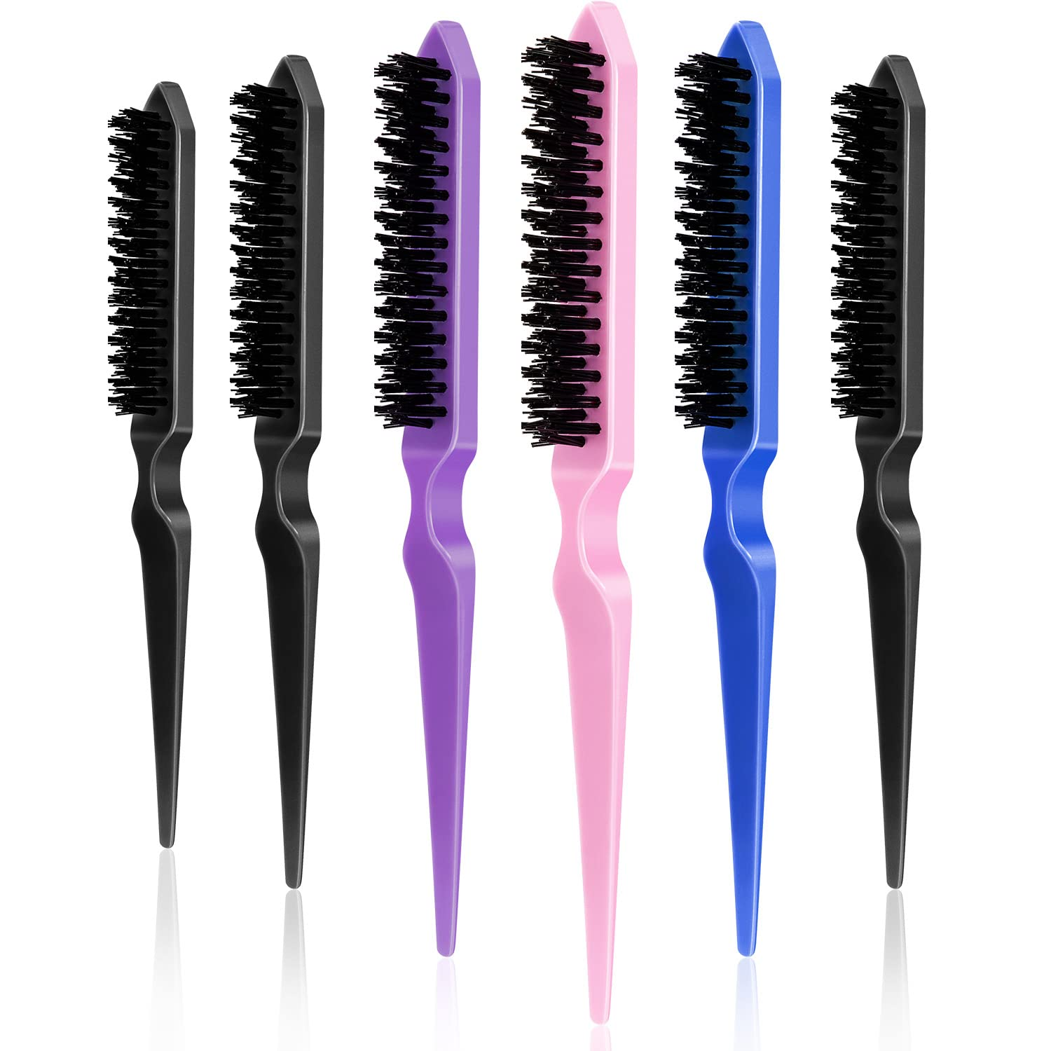 Yaomiao 6 Pcs Teasing Brush for Fine Hair Nylon Rat Tail Brush Set Women Three Row Salon Teasing Set for Back Combing, Root Hair Scalp Massage