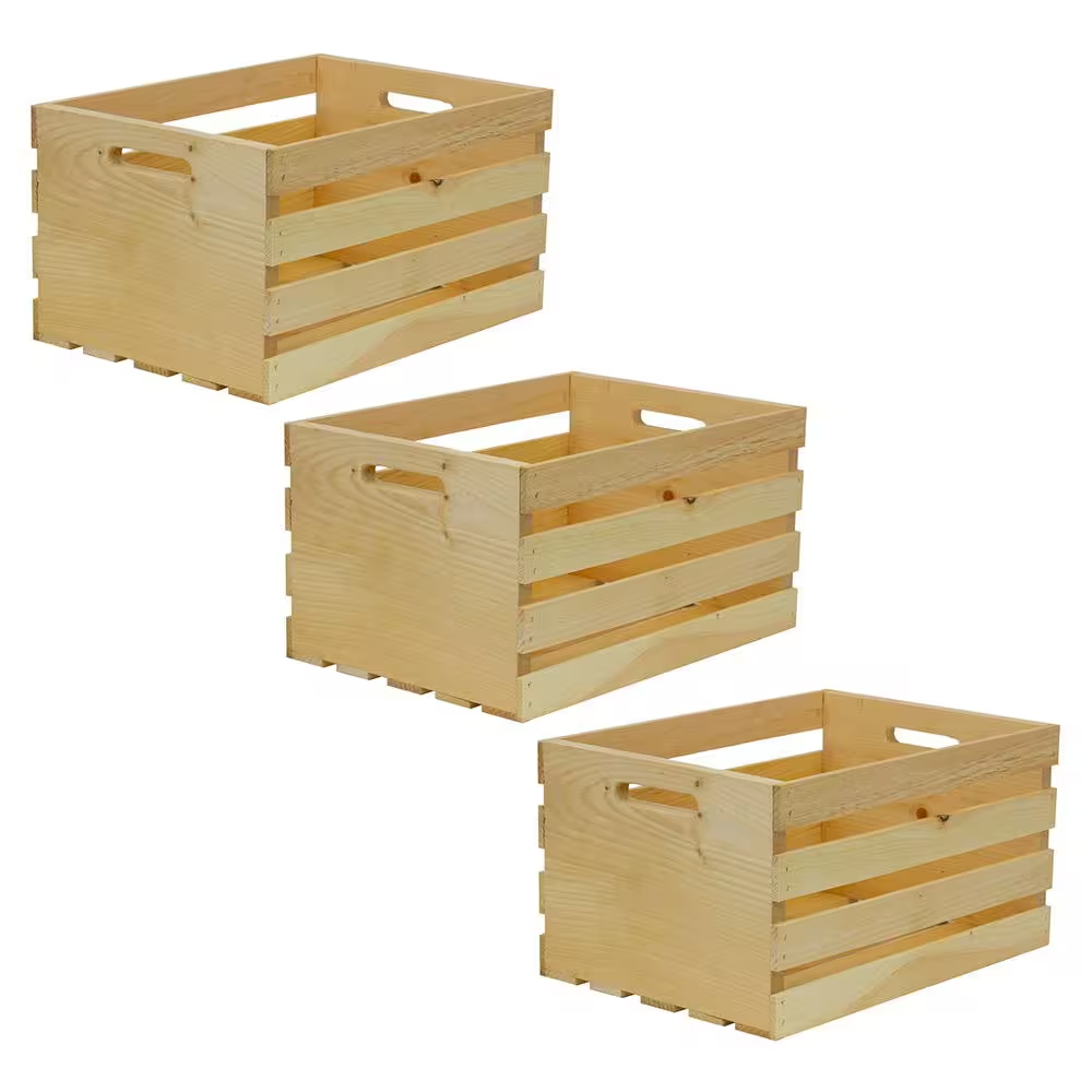Crates & Pallet 18 in. x 12.5 in. x 9.5 in. Large Wood Crate (3-Pack) NEW