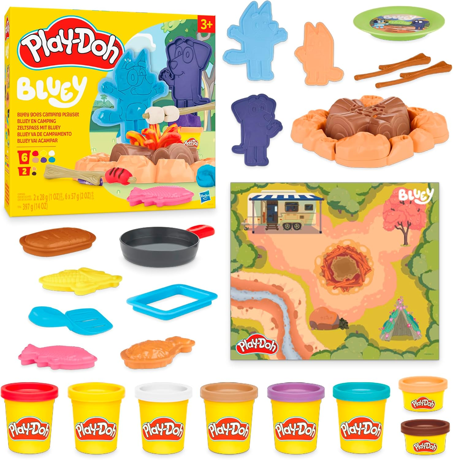 Play-Doh Bluey Goes Camping Playset with Campfire Themed Tools, Kids Arts 