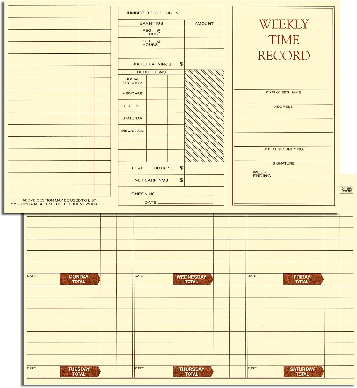 Nextdaylabels - Weekly Employee Pocket Size Time Cards, Made in the USA (Pack of 100 Cards)