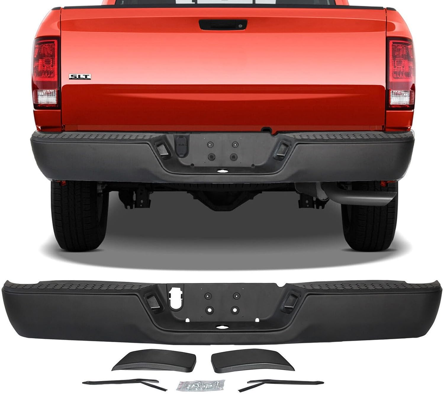 Rear Step Bumper Fit for 2009-2018 Dodge Ram 1500 for 2010-2012 Ram 2500 3500,Black Back Bumper W/O Sensor Holes W/O Dual Exhaust CH1103120