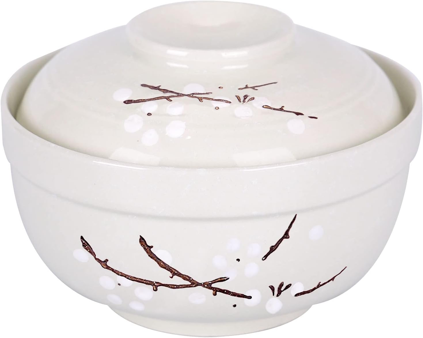 Japanese Creative Hand-Painted Ceramic Tableware with Lid for Soup and Noodles, with Heat Preservation Function, Integrated Bowl and Lid - Cyan Blue