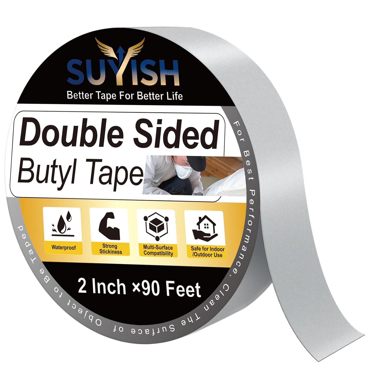 1 Pack Double Sided Butyl Sealant Tape 2" X 90', for Crawl Space