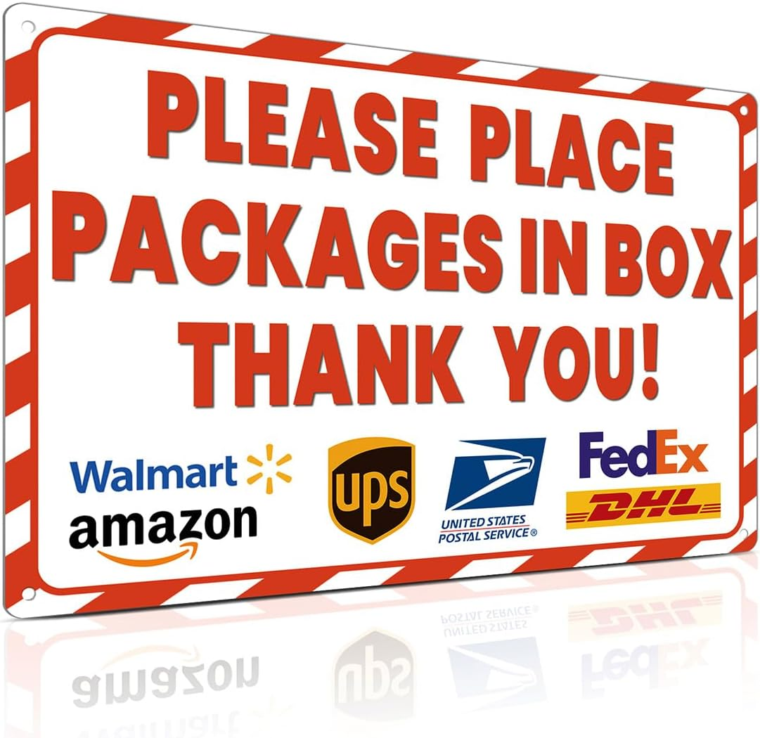 8X12 Inch Rust-Free Aluminum Package Delivery Sign for Outdoor Use - Please Place Packages in Box Thank You - Delivery Signs for Packages, Delivery Box