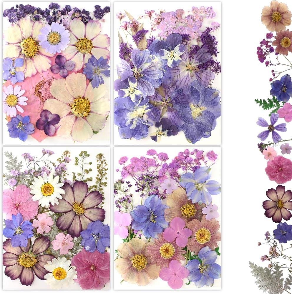 80Pcs Pressed Flowers, Dried Flowers Natural Pressed Flowers Bulk for Resin Molds, Nail Art, Scrapbooking, Candle Holder, Jewelry Making, Real Dried Pressed Flowers Resin DIY Crafts Supplies Kit