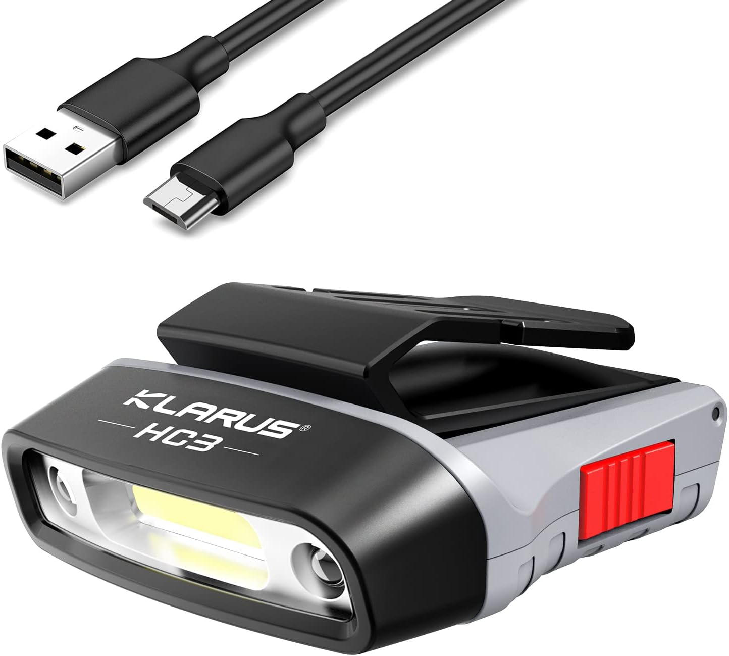 Klarus HC3 Head Torch Rechargeable, 100 Lumens Clip on Cap Visor Light,Led Headlight with Motion Sensor Control,Red Warning Light Function, Headlight Flashlight for Fishing Running Camping Hiking