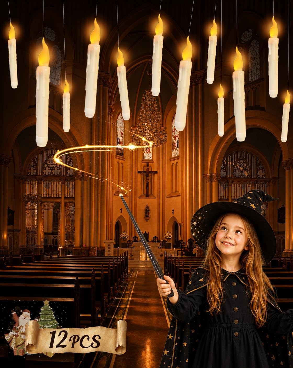 Flameless Floating Candles With Wand 12 Pcs Magic LED Hanging Taper Candles Flic