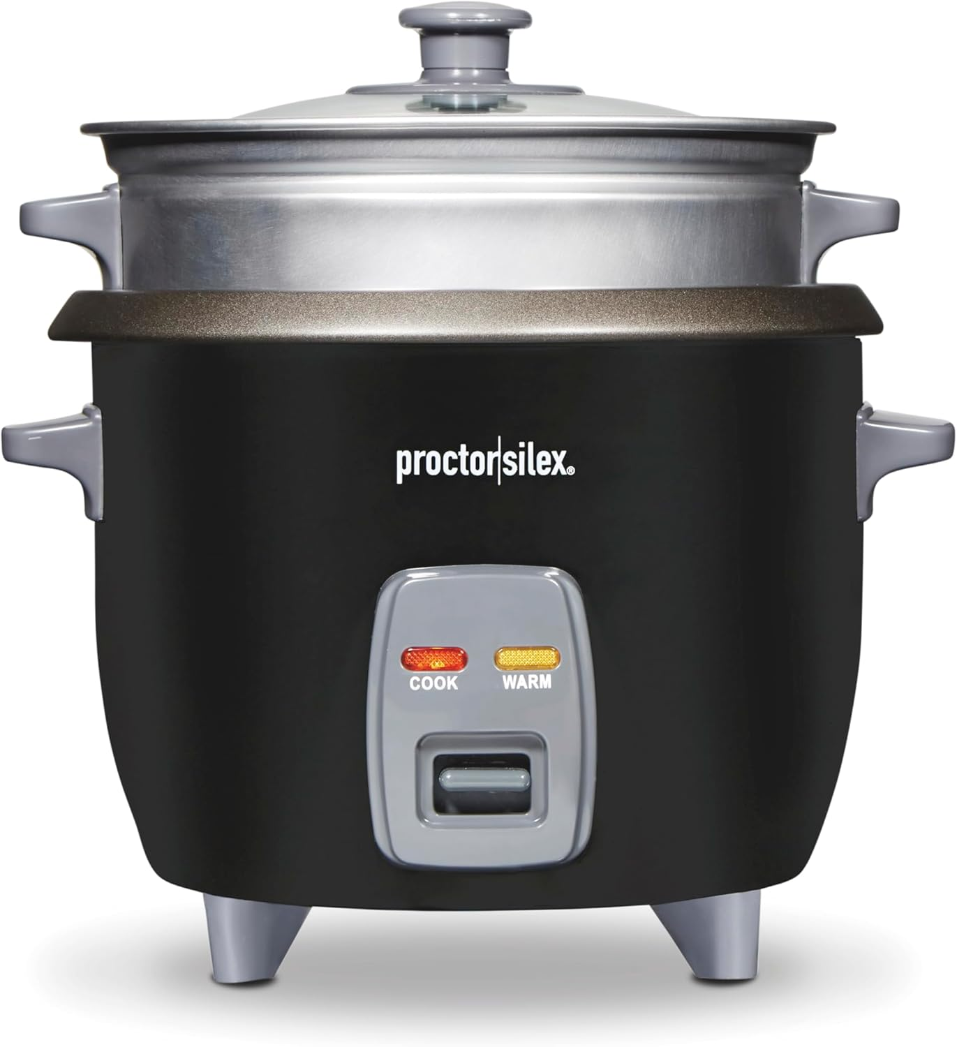 Rice Cooker &  Steamer, 6 Cups Cooked (3 Cups Uncooked), Includes Steam and Rinsing Basket, Black (37510)