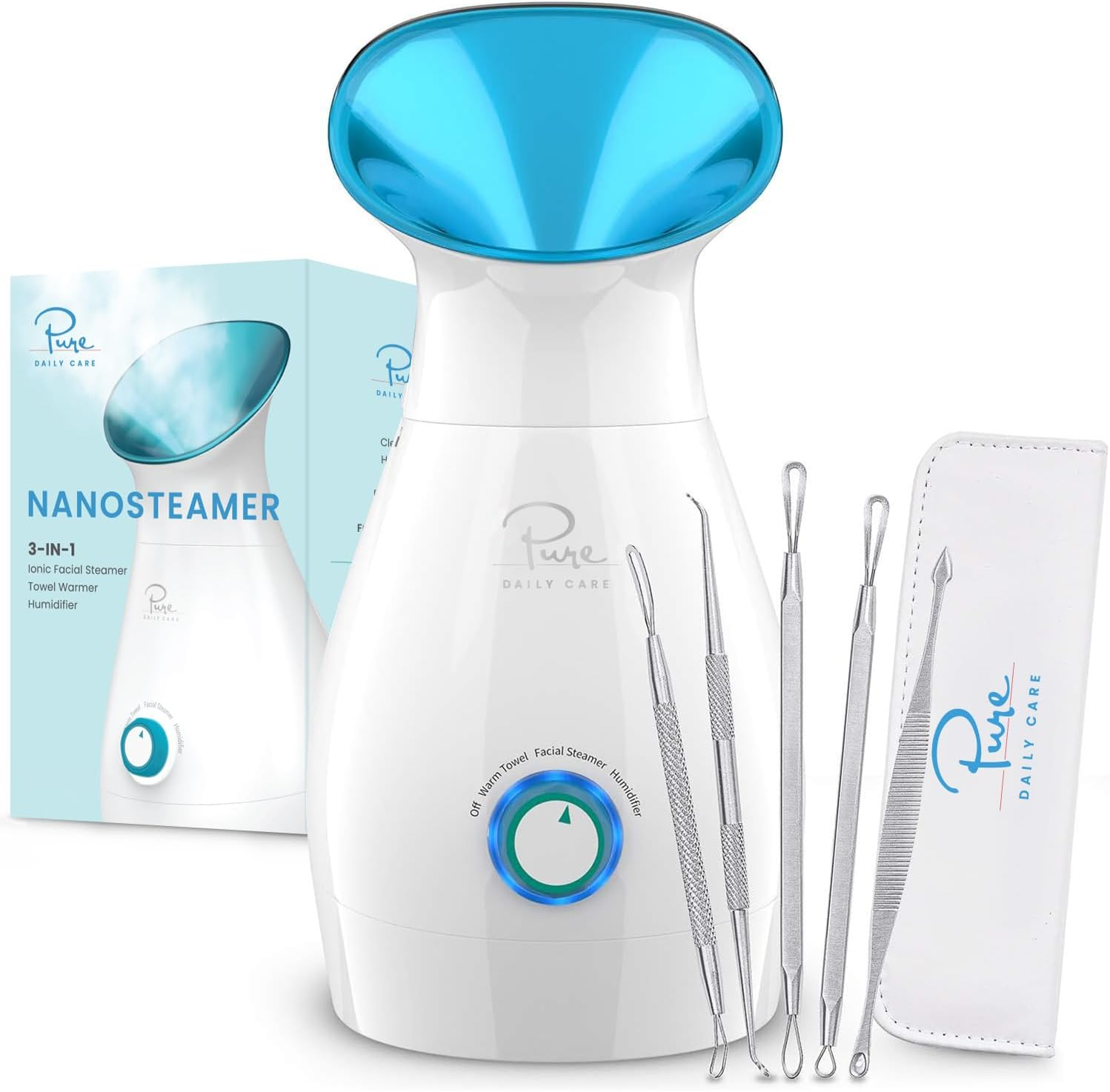 3-in-1 Nano Facial Steamer – Teal, w/ 5pc Skin Kit