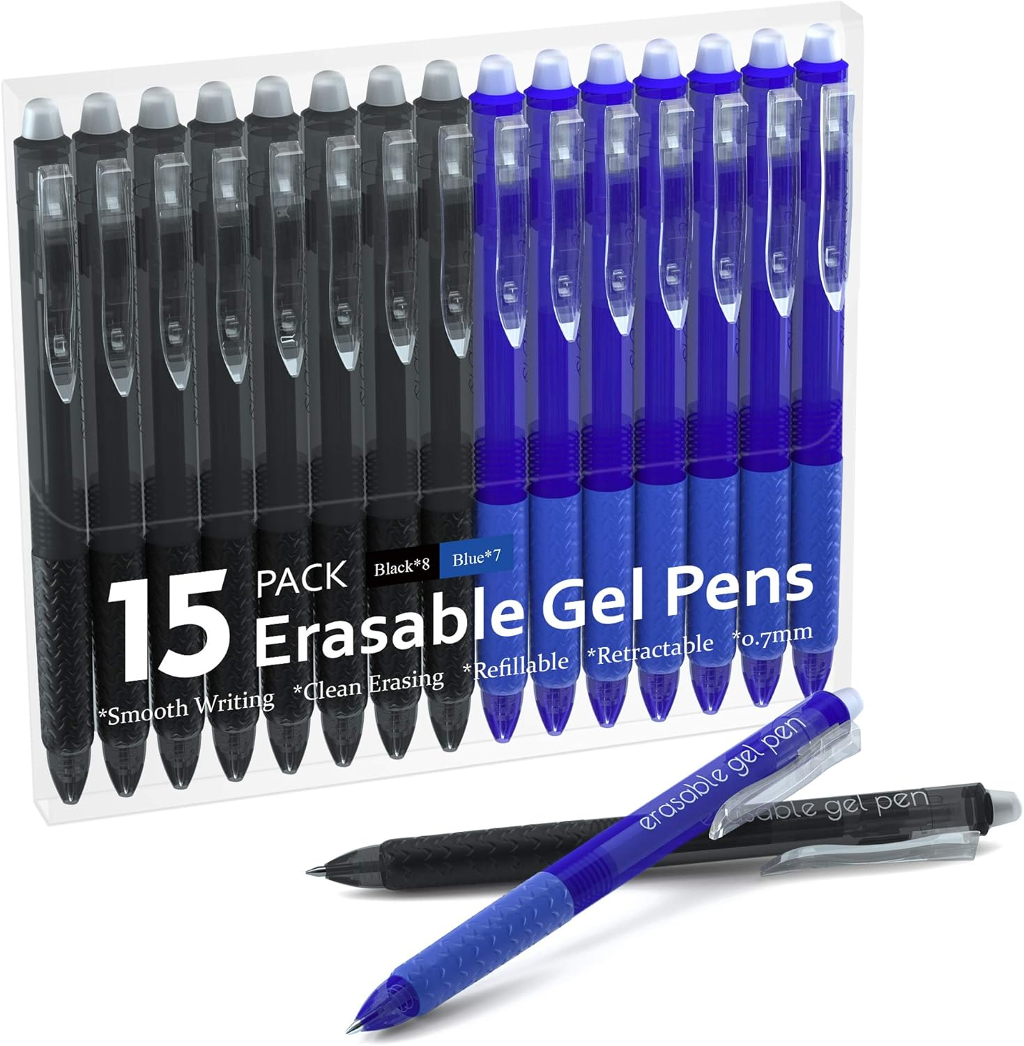 Erasable Gel Pens, 15 Pack Retractable Erasable Pens Clicker, Fine Point, Make Mistakes Disappear, 8 Black 7 Blue Inks for Writing Planner and Crossword Puzzles…