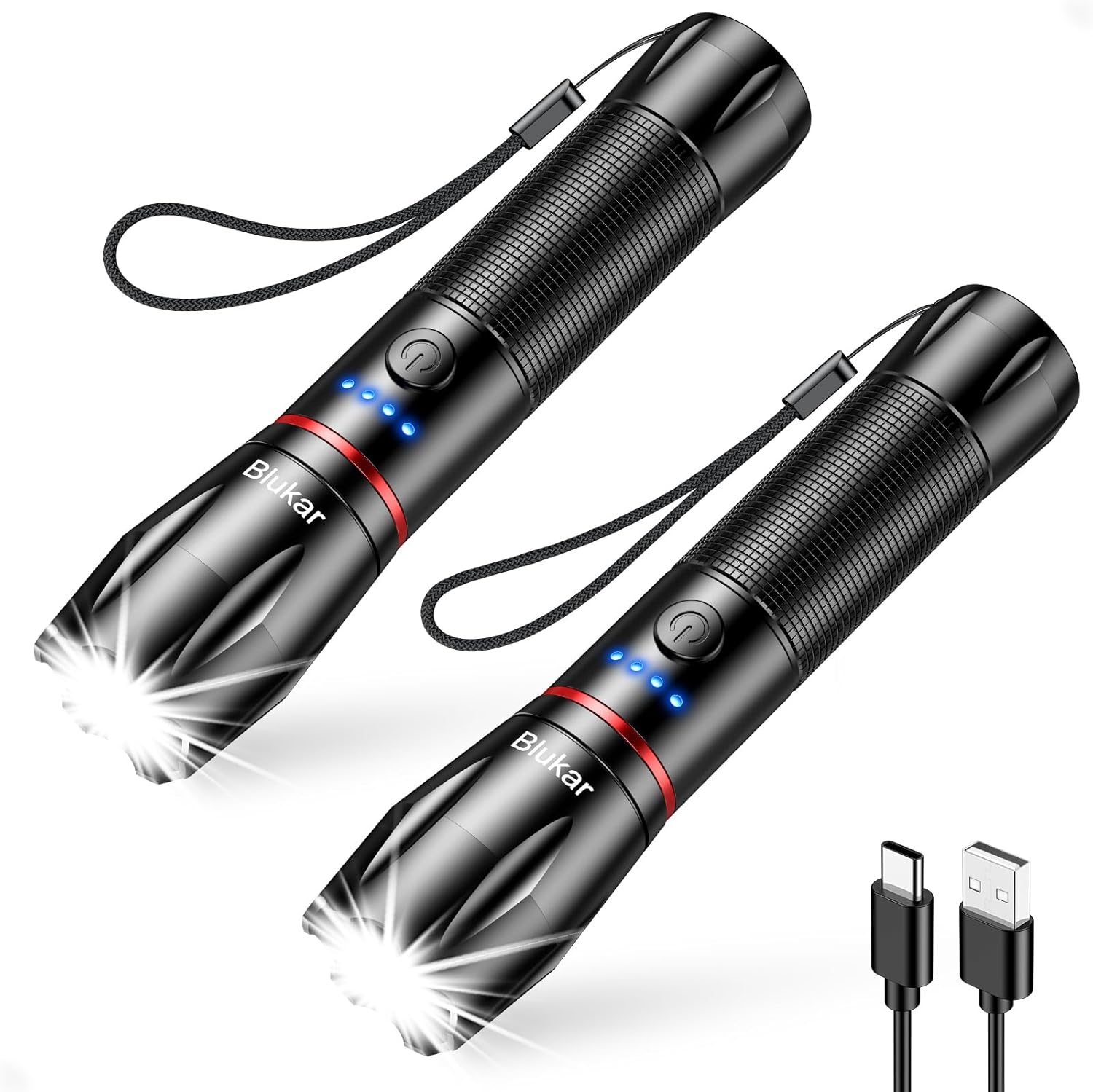 Blukar LED Torch Rechargeable,[2 Pack] Super Bright Flashlight with 5 Modes
