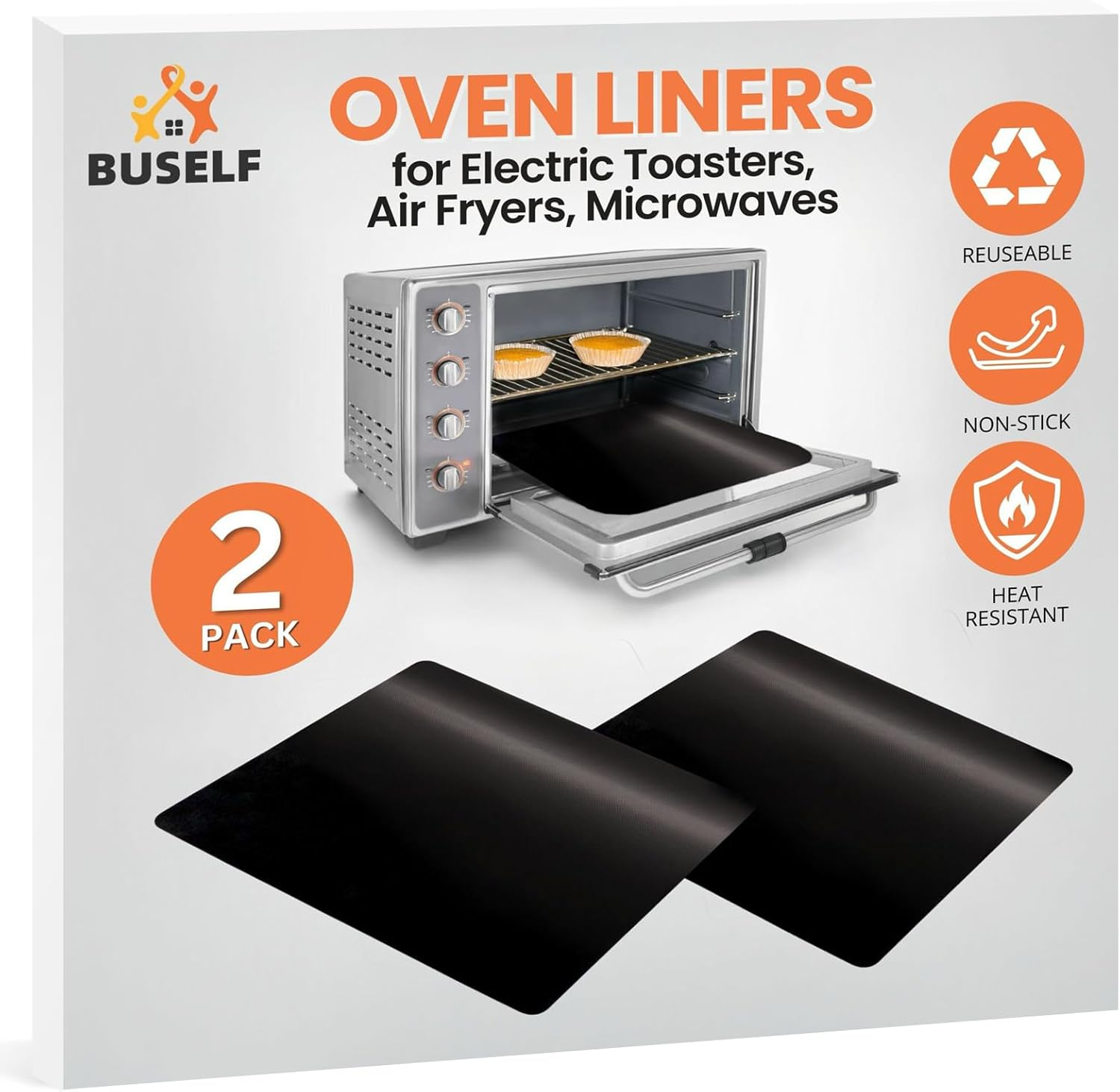 Toaster Oven Liner – Compatible with Breville, Cuisinart, Black & Decker, Dash, and More – Nonstick Heat Resistant Reusable Air Fryer Liners, PFOA & BPA Free, 9X11