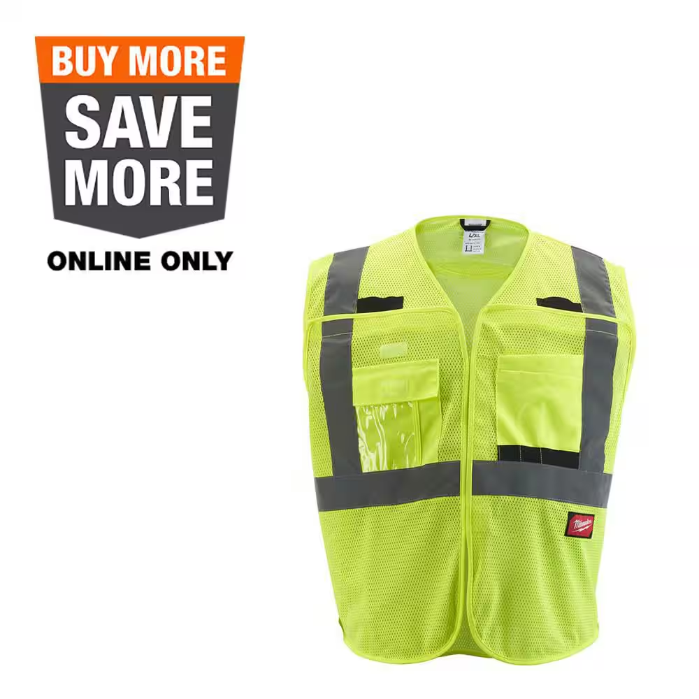 Small/Medium Yellow Class 2 Breakaway Polyester Mesh High Visibility Safety Vest with 9-Pockets