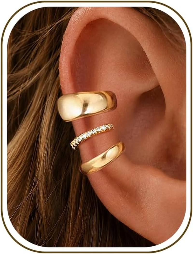 3Pcs Chunky Gold Ear Cuff Set for Women Non Piercing Earrings