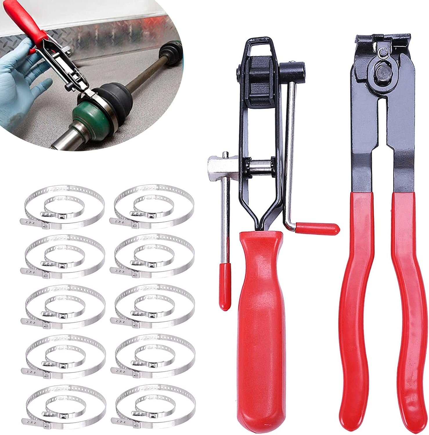 2Pcs CV Boot Clamp Pliers Set with 20Pcs Crimp Bands Joint Boot Clamp Crimp New