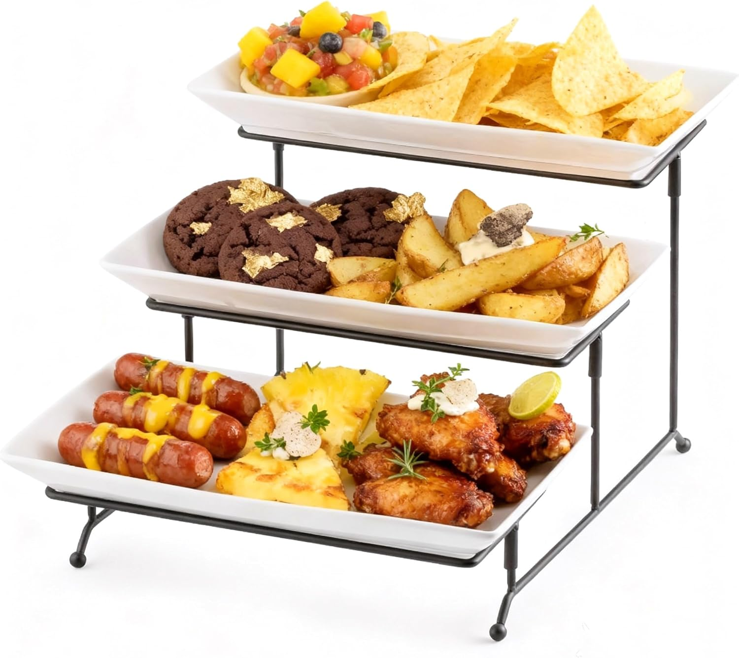3 Tier Serving Trays Stand Porcelain Serving Platters 12 Inch White Serving Plates Dinner Platters for Appetizer Snack Fruit Cup Cake Tray Display Serving Dishes for Entertaining