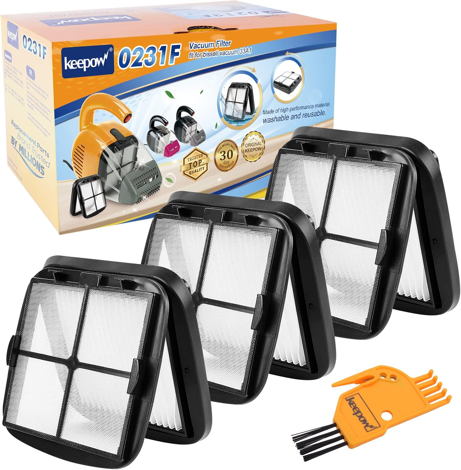 Pet Hair Eraser Filter Replacement 97D5 3 Pack, Compatible with Bissell Pet Hair Eraser Corded Handheld Vacuum 33A1 Series, 35V4 Series, 47R5 Series, Part# 2037416, 2031432