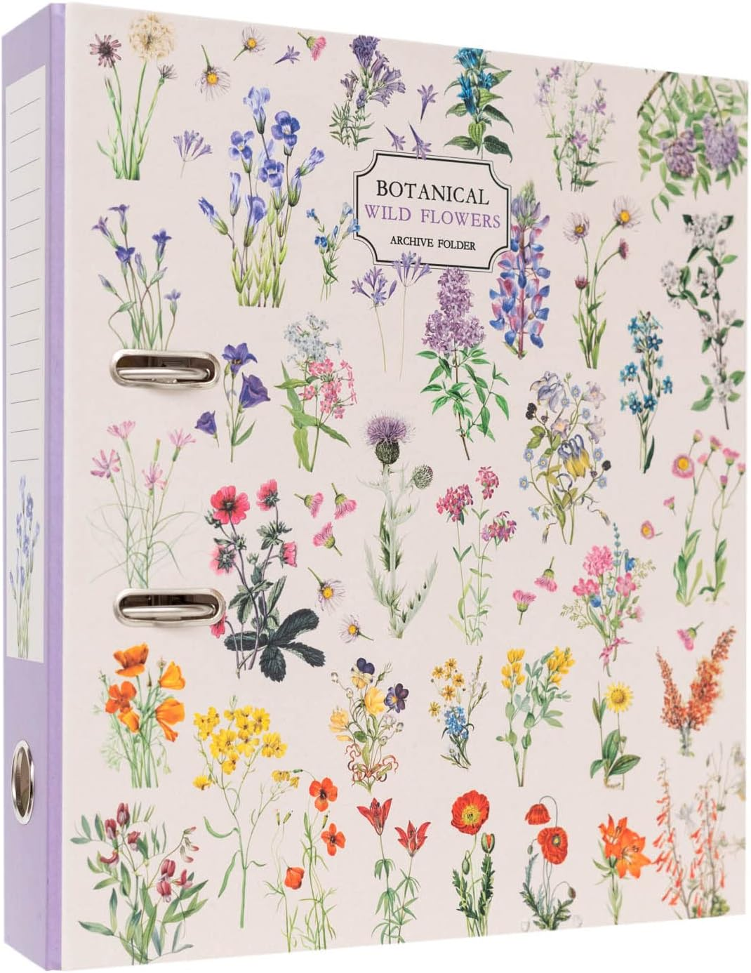 Botanical Wild Flowers Lever Arch File | A4 File Folder | Large Documents Storage Files | 11 X 12.6 Inches - 28 X 32 Cm | A4 Ring Binder | 2 Ring Binder | Cute Stationery