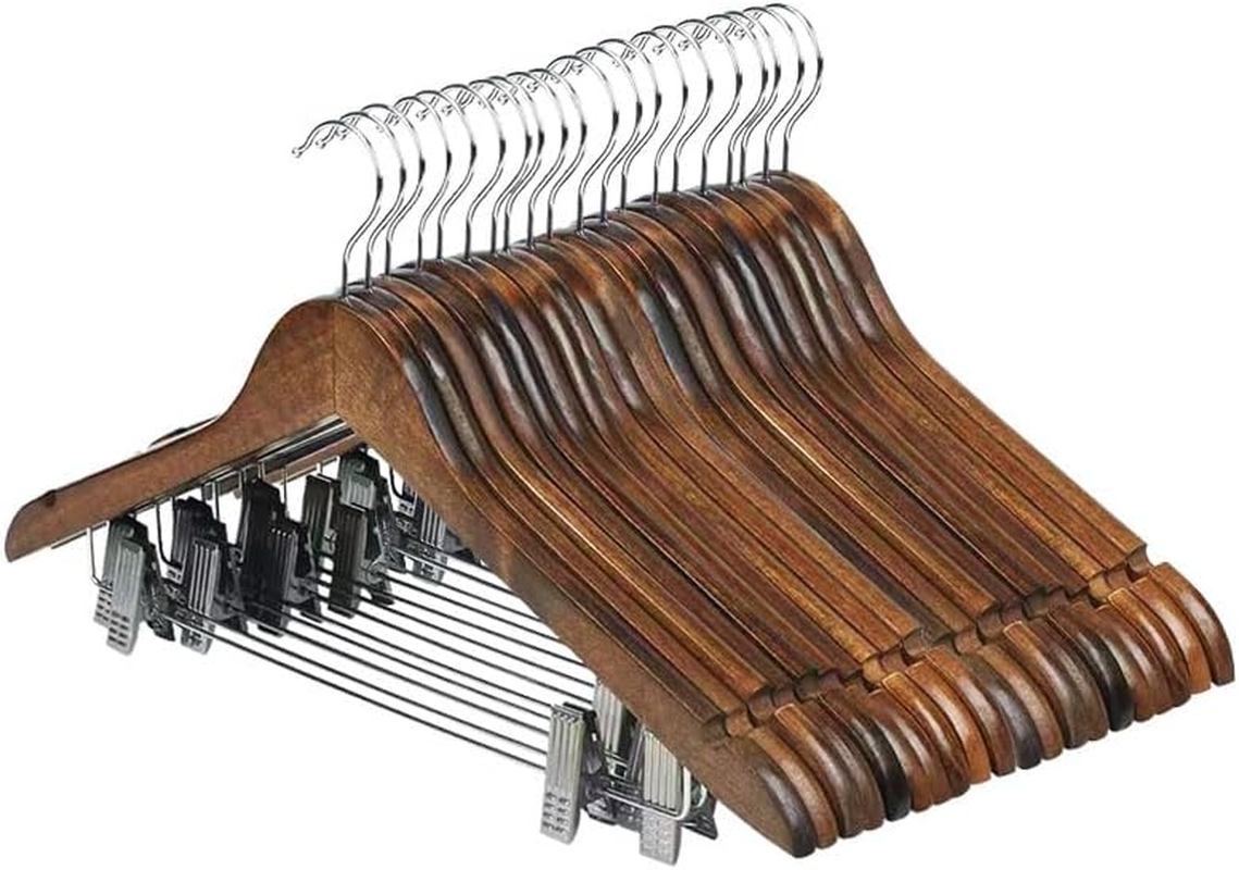 10 Pack Wooden Hangers Suit Hangers Skirts Hangers Coat Hangers with Clips, W... - Picture 10 of 15