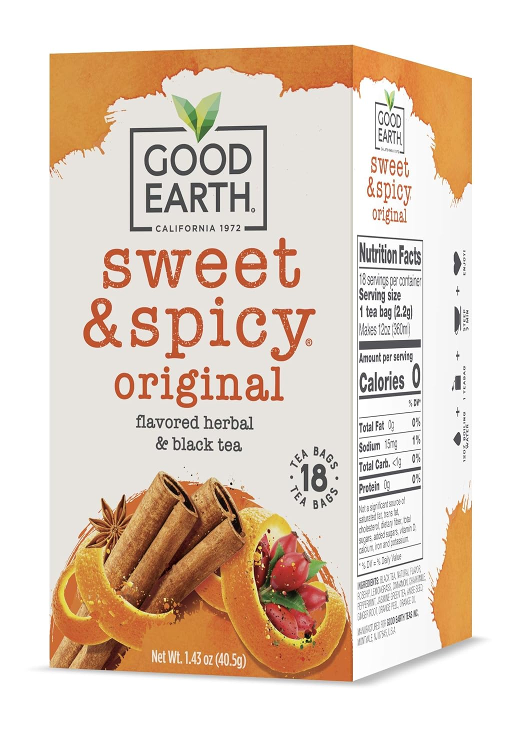 Good Earth Sweet & Spicy Herbal & Black Tea,18Ct (Pack of 6),Varying Packaging