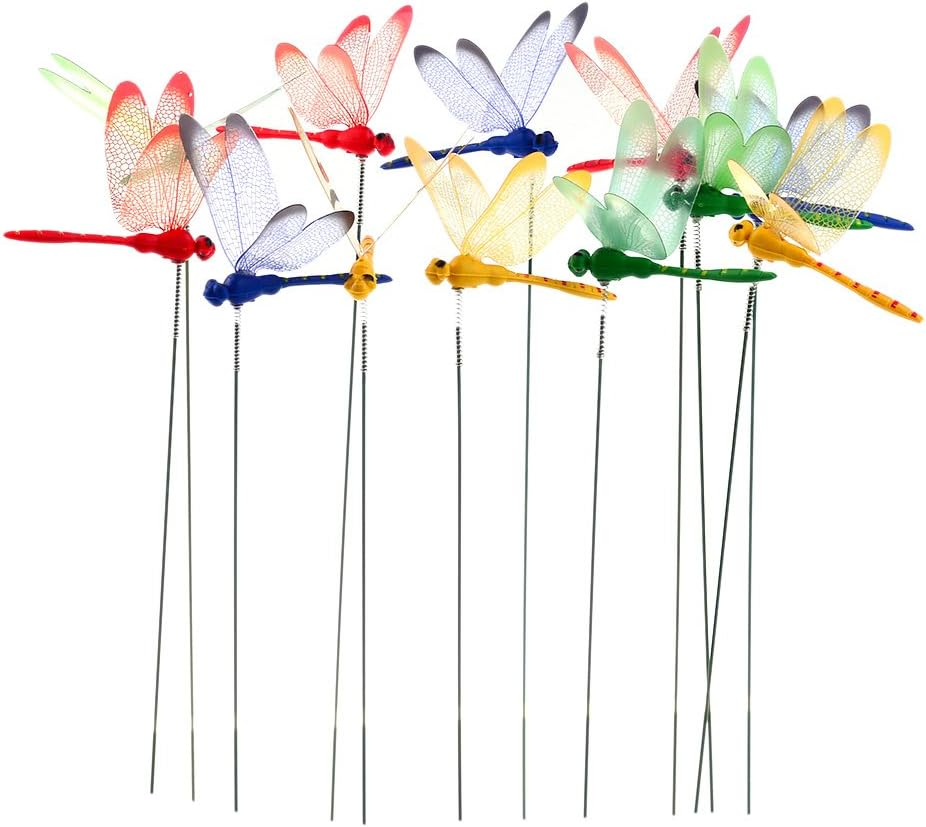 24 Pieces 3D Dragonfly Garden Decor Dragon Fly Garden Stakes Dragonflies Garden Ornaments Patio Decoration Dragonfly Stakes with Sticks, 4 Colors