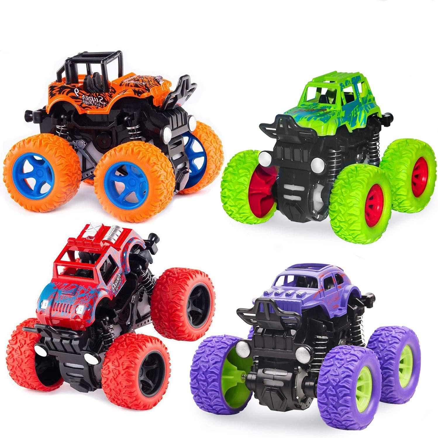 Monster Truck Toys - Friction Powered Toy Cars Push and Go Vehicles for Toddlers Kids Best Christmas Birthday Party Gift for Boys Girls Aged 3 and above 4-Pack
