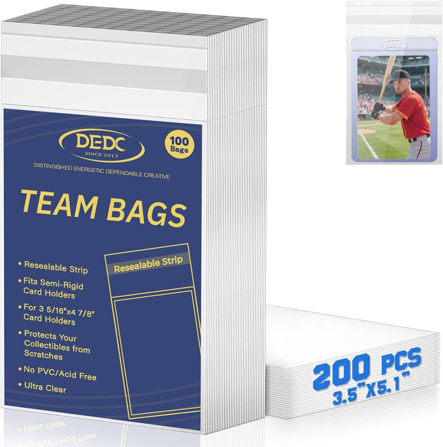 DEDC 200Pcs Team Set Bags Resealable Card Holder for Semi Rigid Card Sleeves Team Bags for Trading Cards Card Grading Fits Semi Rigid Sleeves