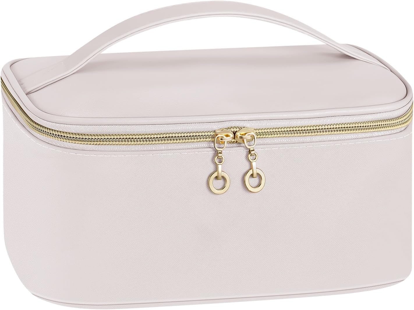 Travel Makeup Bag, Large Capacity Cosmetic Bags for Women,Portable Waterproof Leather Toiletry Bag Make Up Organizer Bag with Divider and Handle