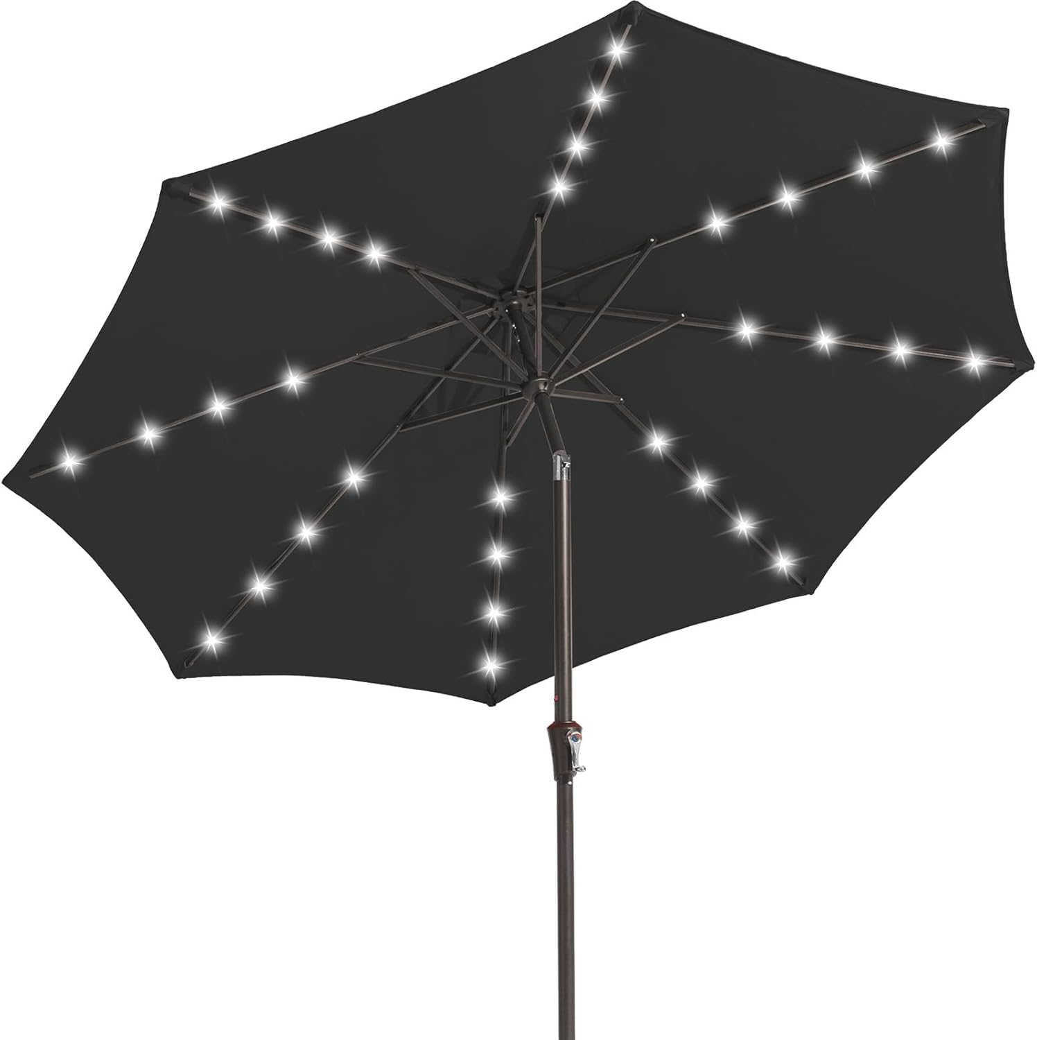 Upgrade 9FT LED Lighted Patio Umbrella, Solar Outdoor Umbrella, Tilt Table Umbrella for Pool, Deck & Yard (Jet Black)