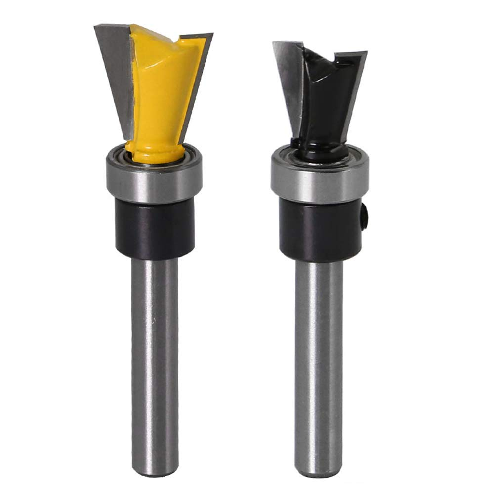2Pcs 1/4 Inch Shank Dovetail Joint Router Bits with Bearing Guide Dovetail Jig B