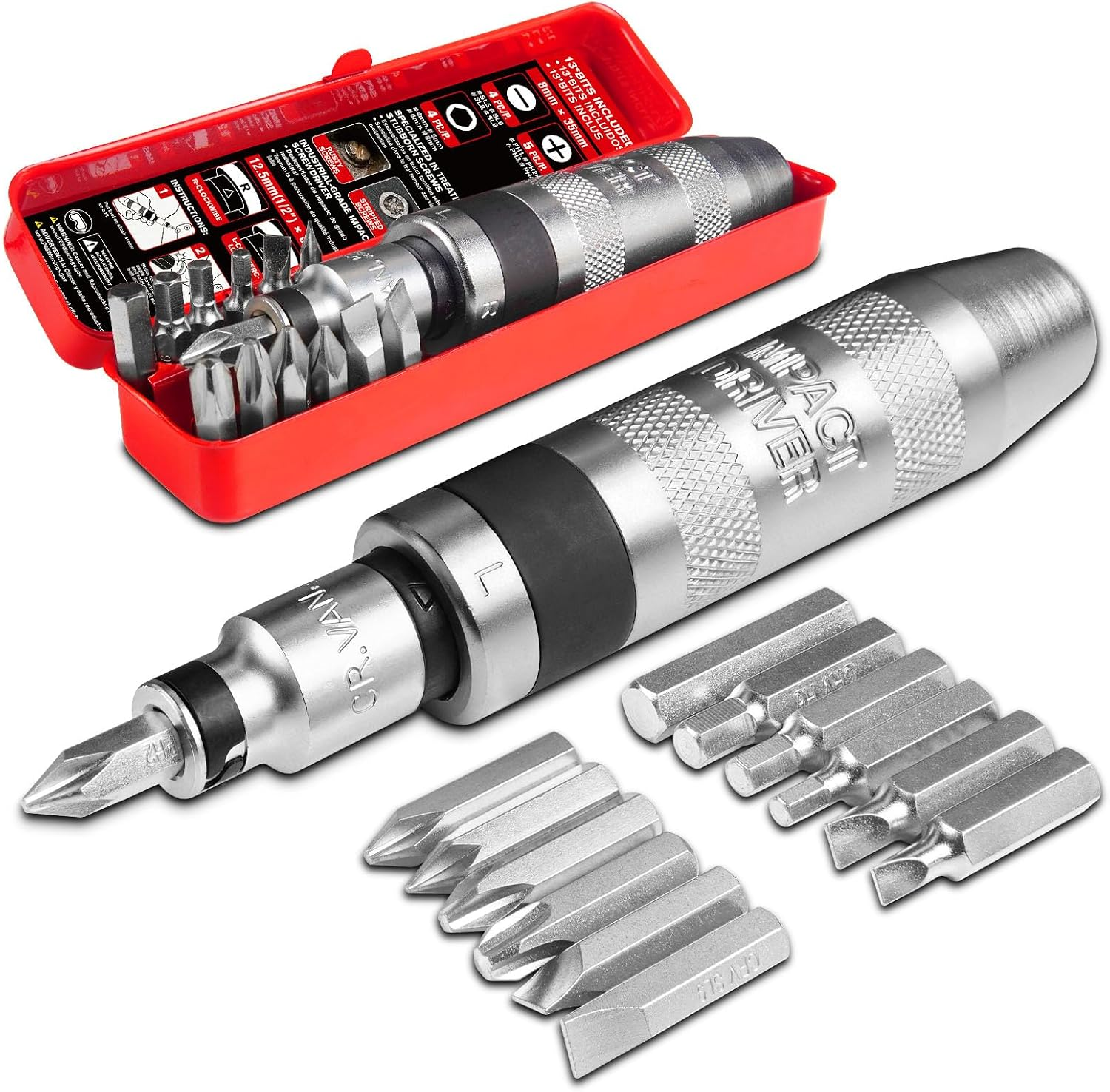 15PC Hand Impact Driver Set 1/2" Reversible Screwdriver w/ CR-V Bits