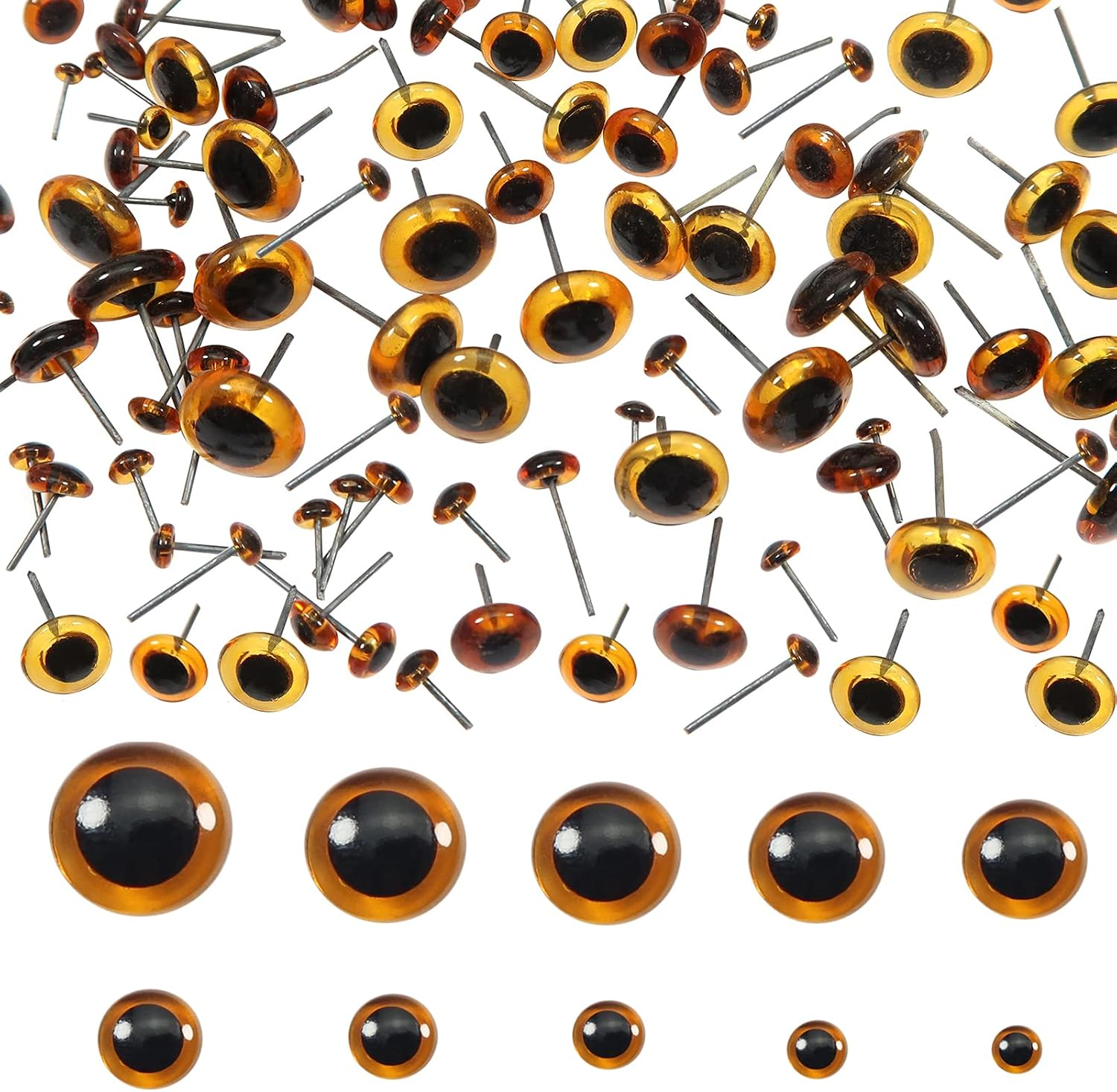 TOAOB 100Pcs Deep Brown Glass Eyes Kits Craft Eyes 3Mm to 12Mm for Doll Making