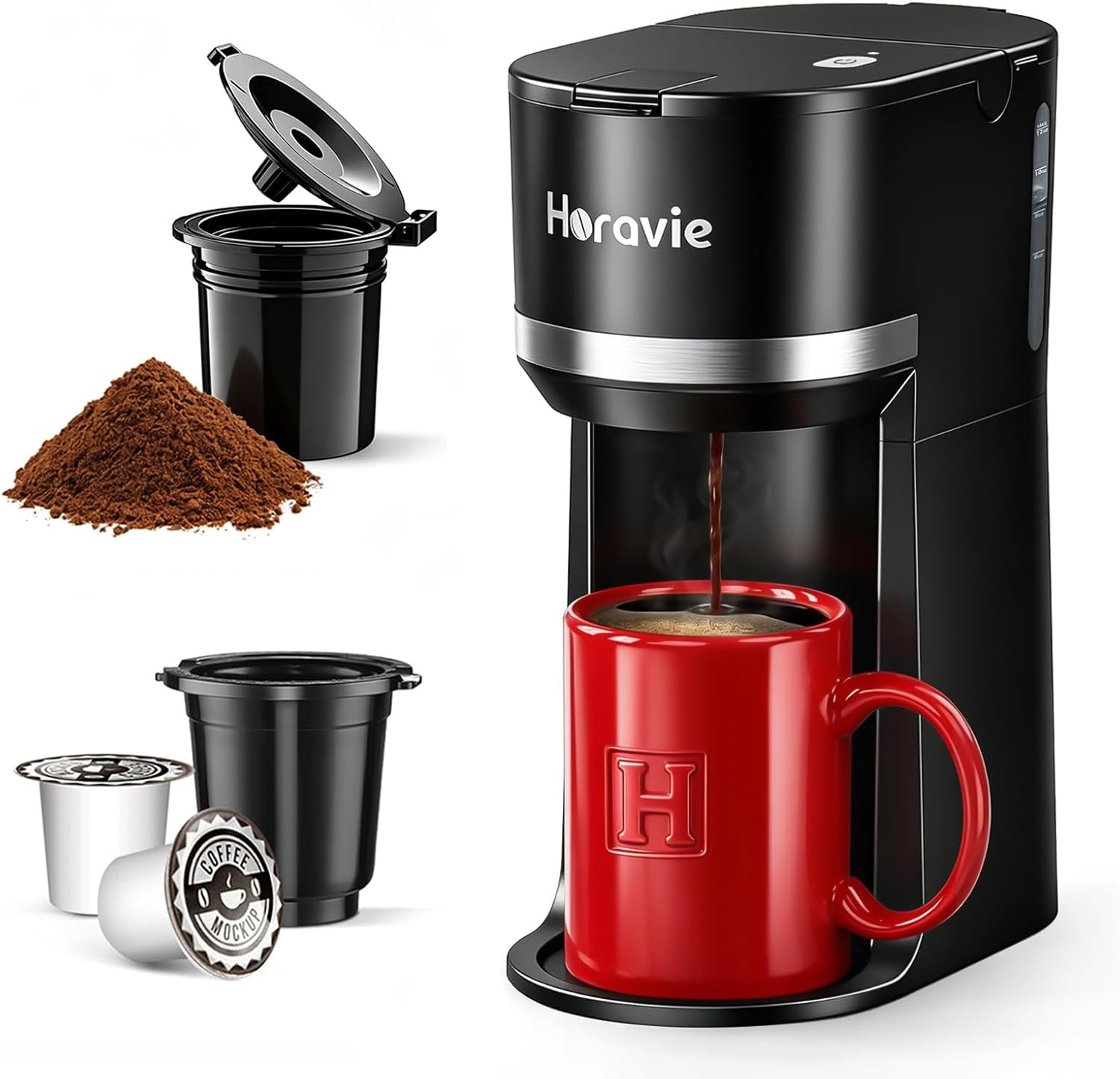 Single Serve Coffee Maker for K-Cups and Grounds, Compact Design, Black