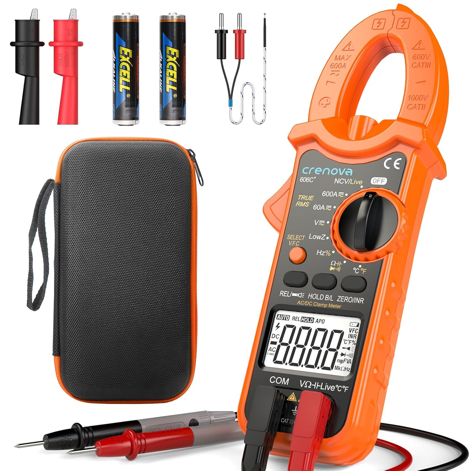 TRMS Digital Clamp Meter - 6000 Counts Multimeter for AC/DC Current & More