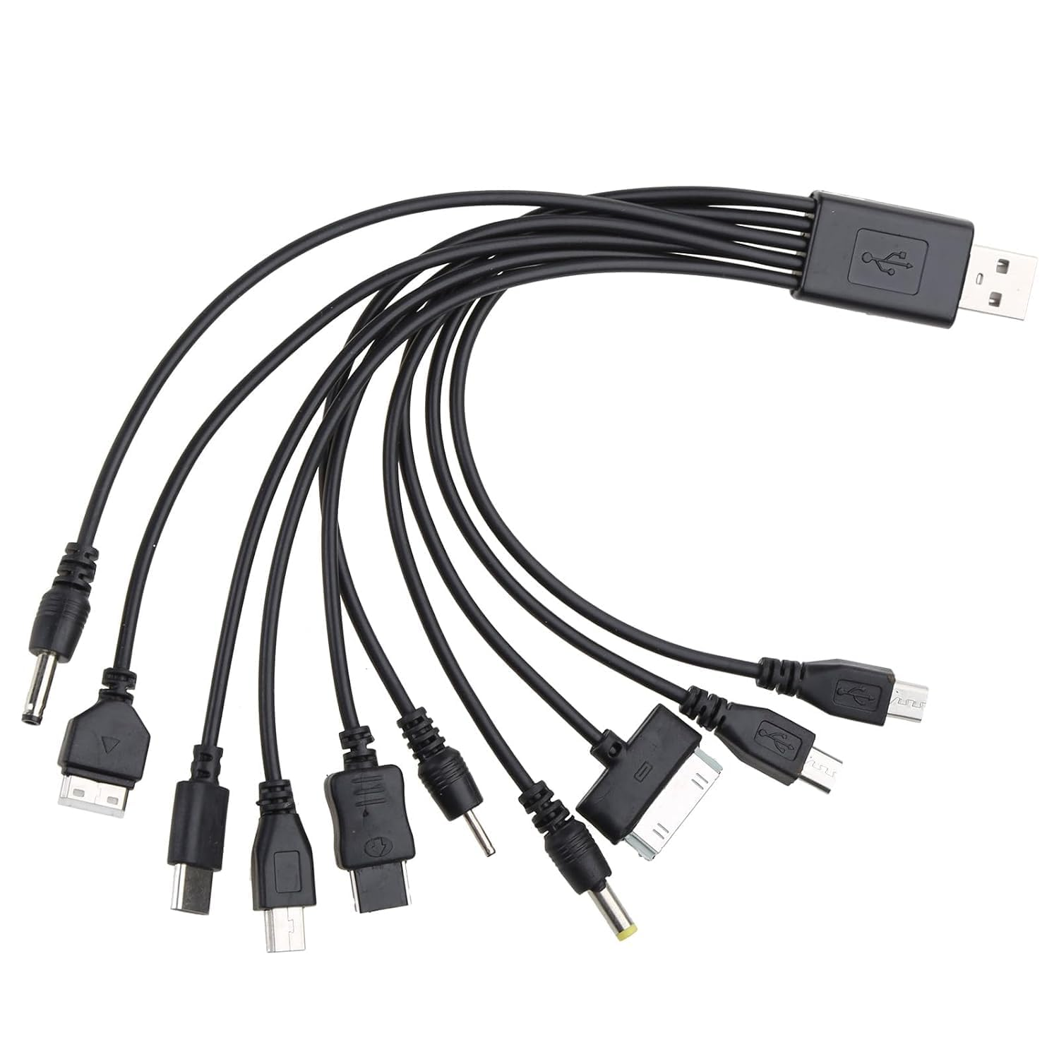 1Pc Black 10 in 1 USB Multi Charger USB Cables for Mobile Phones USB Charging Cord 20Cm/7.87In USB to Multi Plug Cell Phone Charger Cable 10 in 1 USB Cable for Smartphone Charger Cable 7.87In