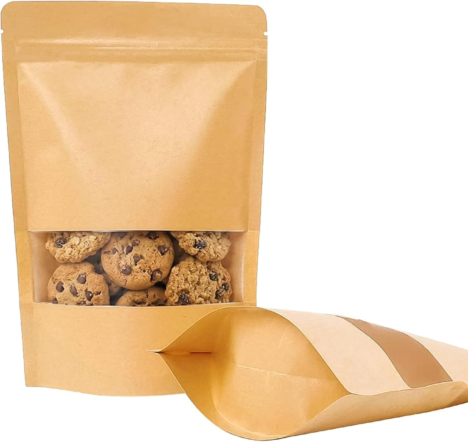 72pcs 7x10 Inches Resealable Bags, Kraft Paper Ziplock Bags with Window, Stand Up Pouch Bags for Coffee, Applicable to Home or Business for Packaging