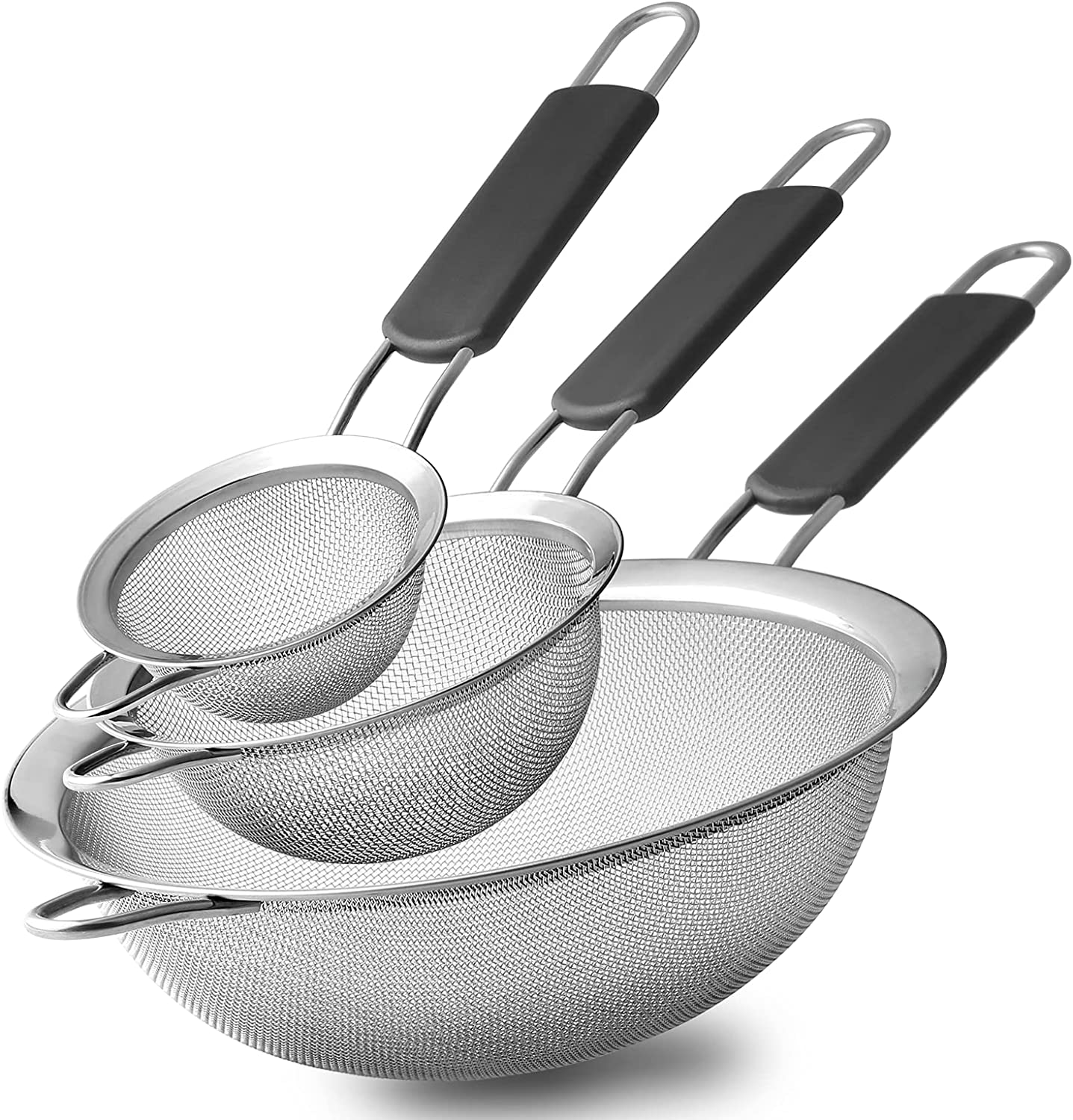 Coladores de malla fina de acero inoxidable de 3 tamaños para utensilios cocina