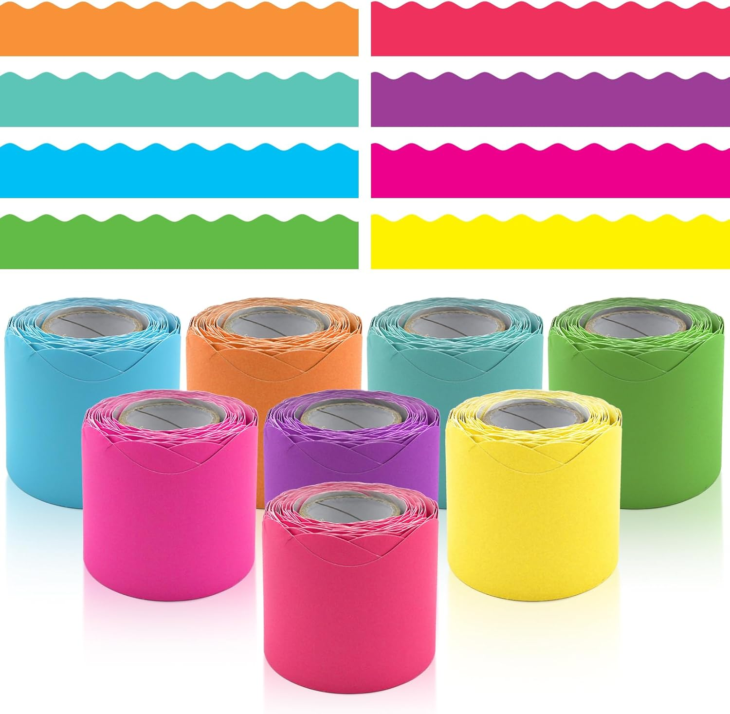 Bright Bulletin Board Border Set - 8 Rolls, 262.4 Ft for Office & Classroom Decor