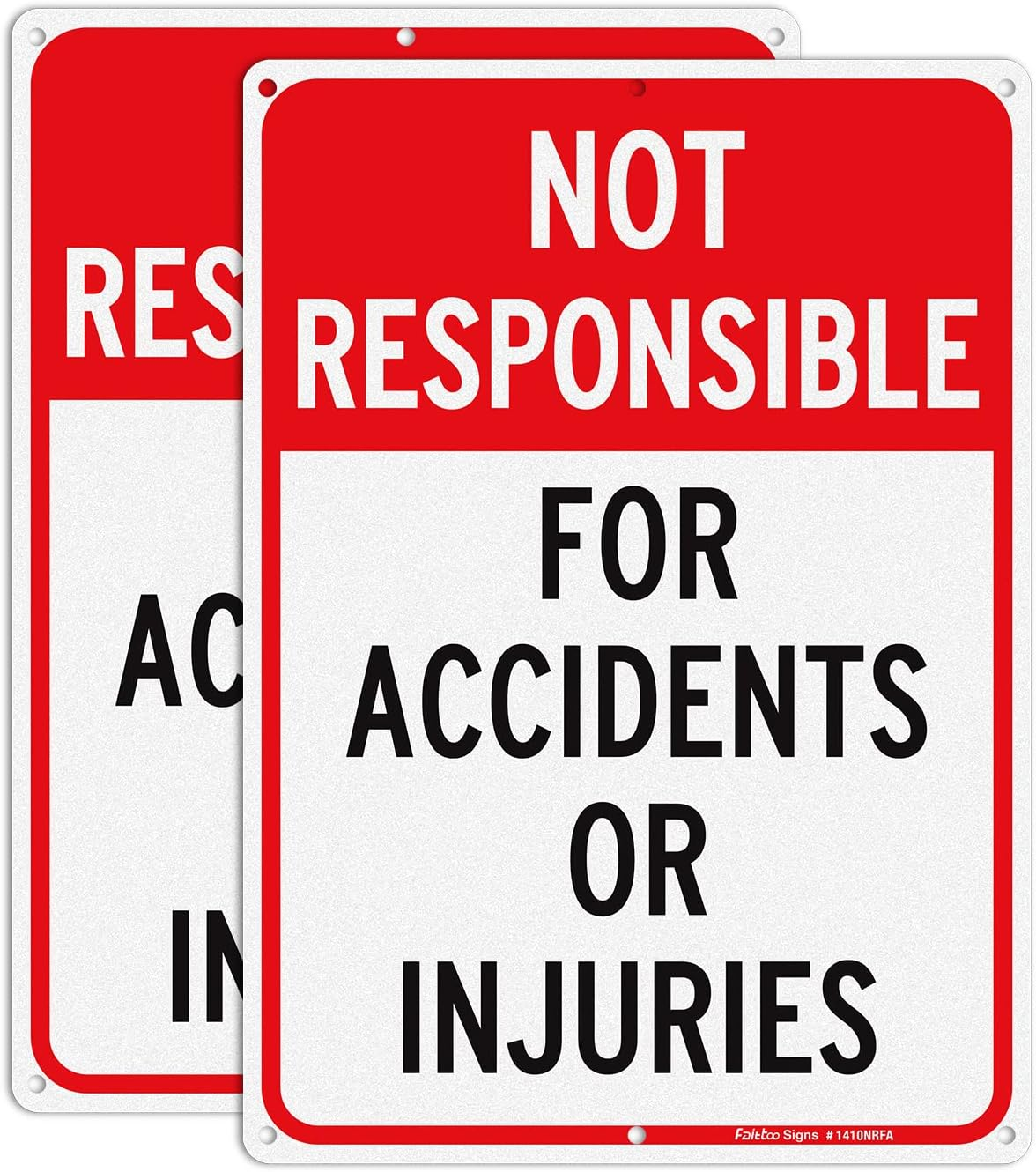 Not Responsible for Accidents or Injuries Sign, Enter at Your Own Risk Warning Sign, 2-Pack 14 X 10 Inch Reflective Rust Free Aluminum Sign, Weather/Fade Resistant, Easy to Install, Outdoors Use