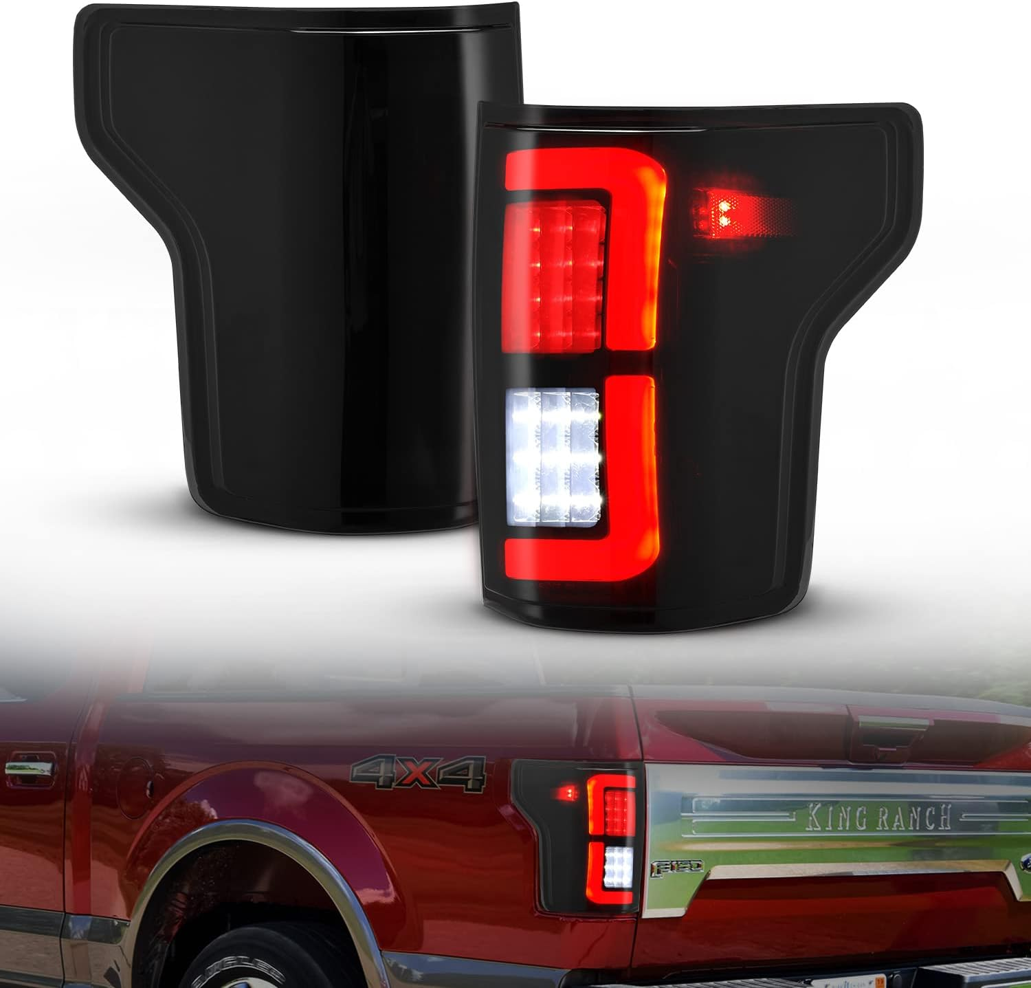 LED Tail Lights Assembly Compatible with 2015 2016 2017 2018 2019 2020 Ford F150 F-150 Pickup Truck Black Smoked Taillights Brake Rear Lamps Accessories,Driver Side + Passenger Side