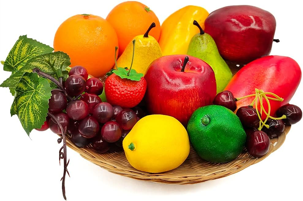17Pcs Realistic Fake Fruit,Plastic Fruit Artificial Fruits for